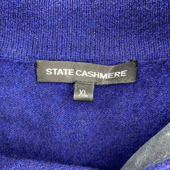 State Cashmere Navy Blue Pullover Sweater Quarter 5 Button Neck Mens XL - Picture 2 of 5